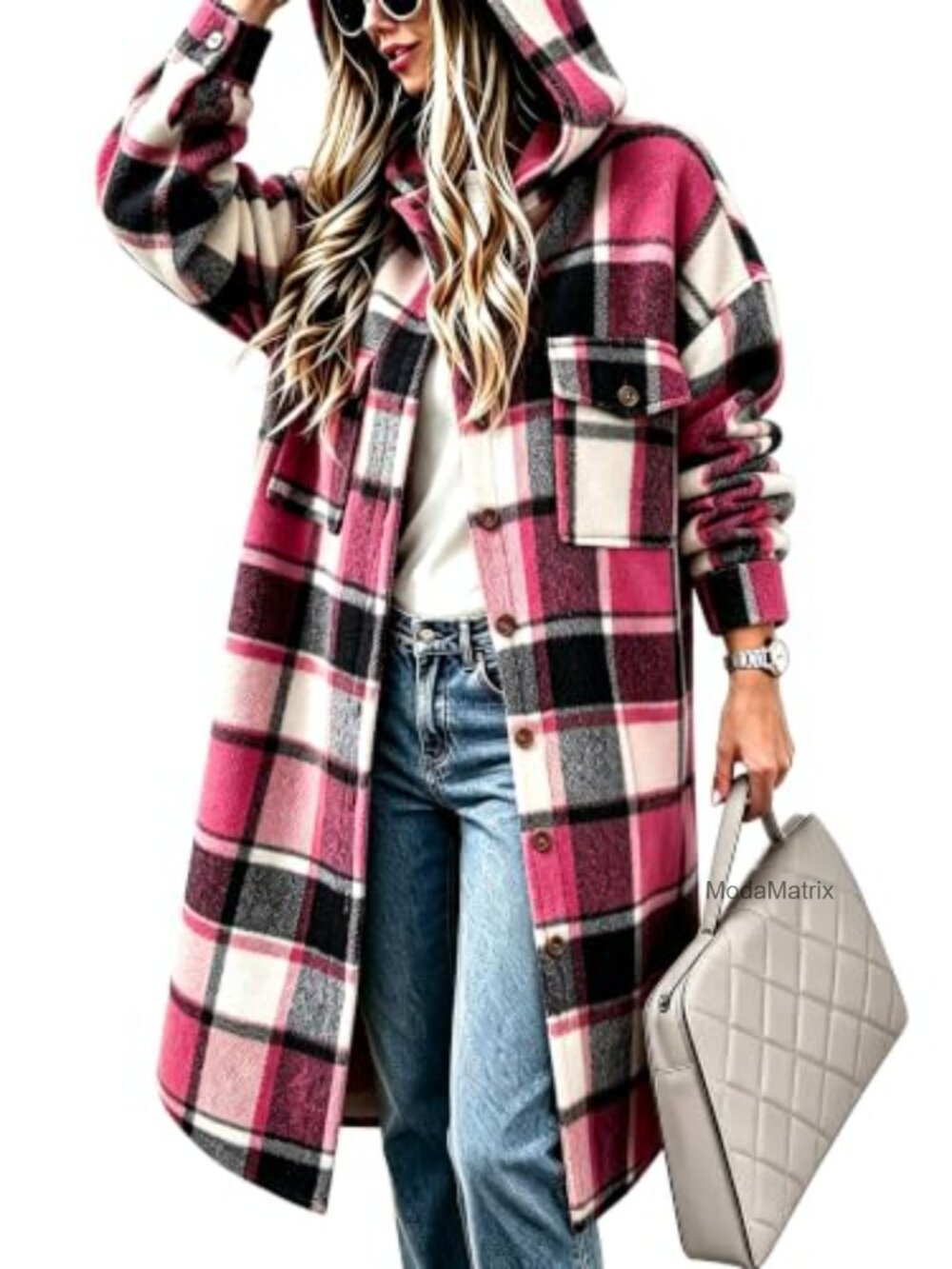Plaid Flannel Hooded Shacket Button Front Oversized Jacket
